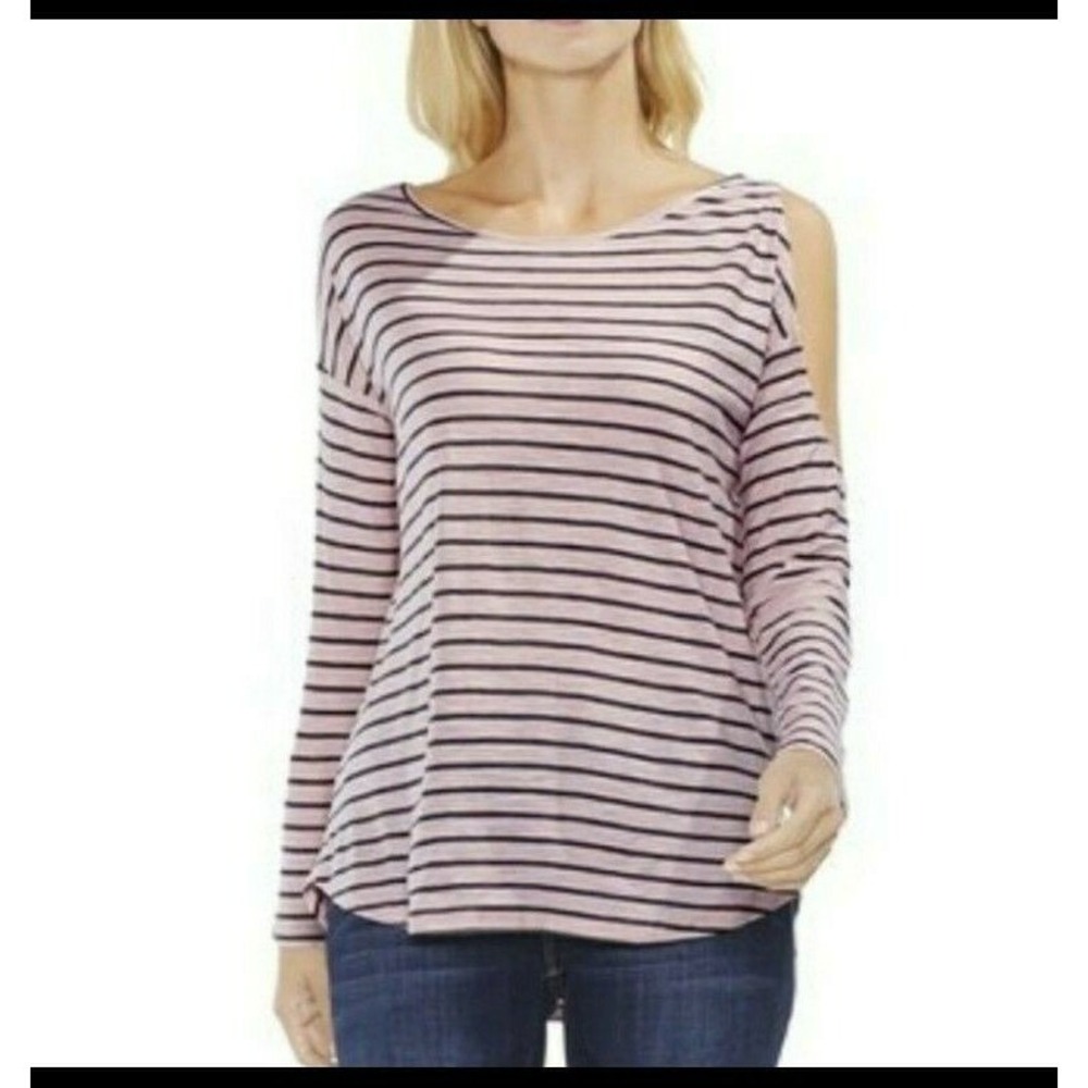 Vince Camuto Blouse Size Medium Womens Light Pink Gray Cold Shoulder Long Sleeve